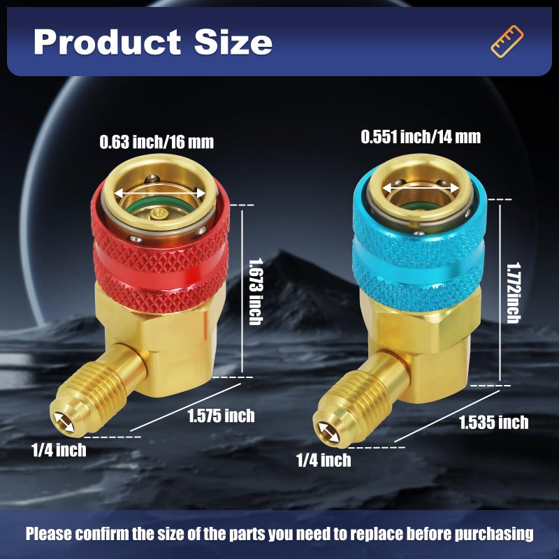 Ketofa 134a Quick Coupler, AC R134a Adapter Fittings Quick Connector, 1/4" SAE Male Flare High/Low A/C Freon Manifold Gauge Hose Conversion Kit - Image 2